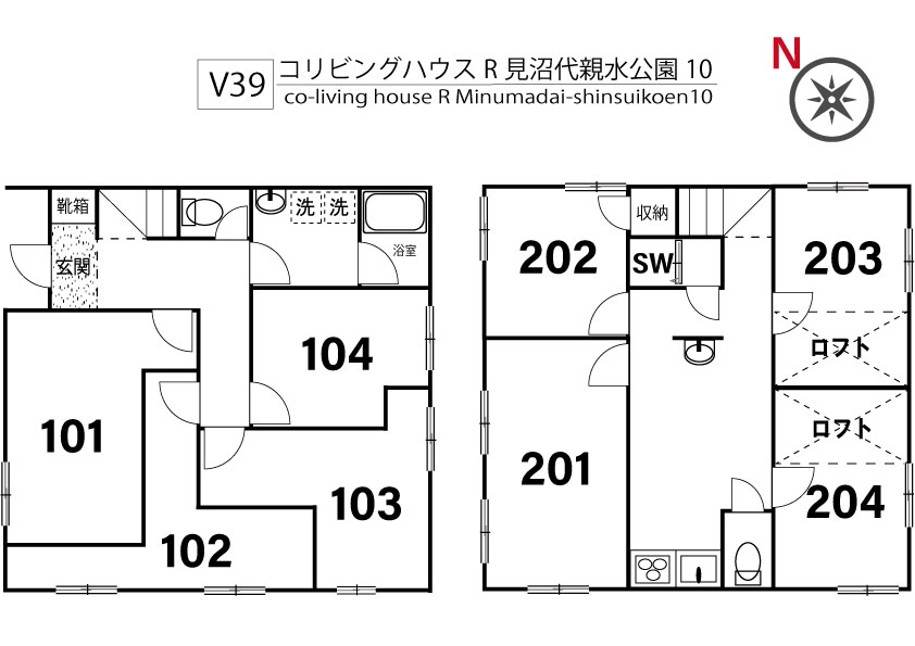 V39 co-living house R Minumadai-shinsuikoen 10間取り図