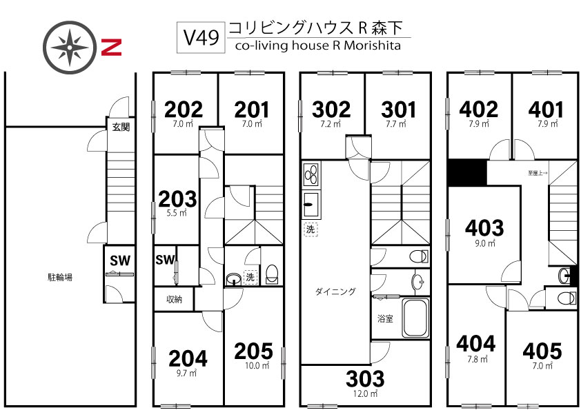 V49 Co-living house R 森下間取り図