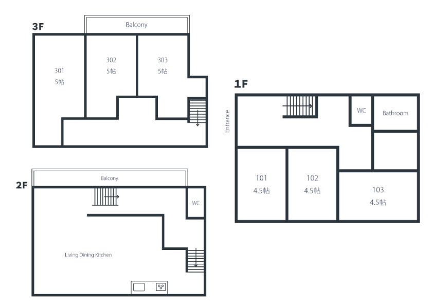 V61 Co-living house R 新小岩3間取り図