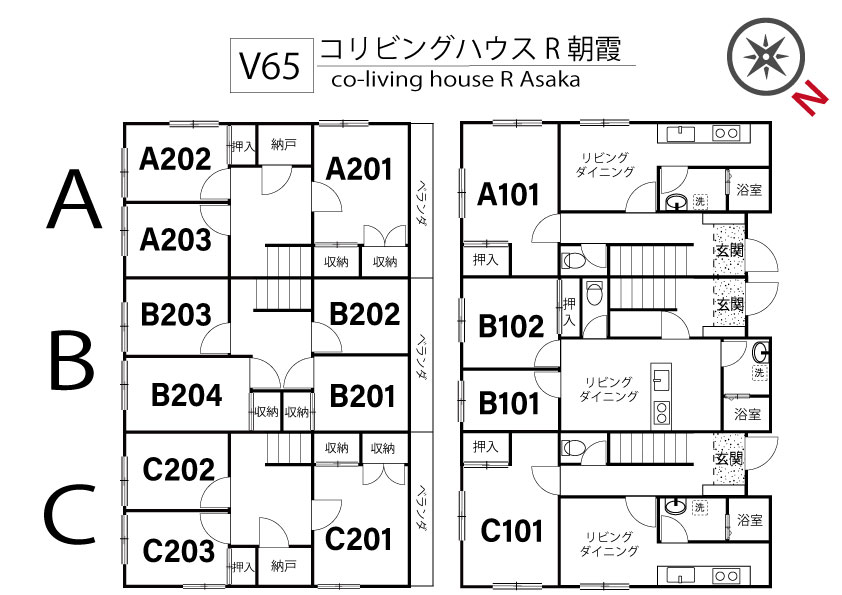 V65 co-living house R Asaka間取り図