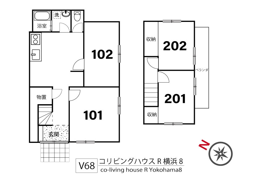 V68 コリビングハウス R 横浜8間取り図