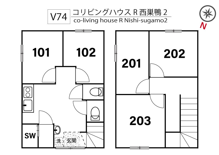 V74 コリビングハウス R 西巣鴨2間取り図