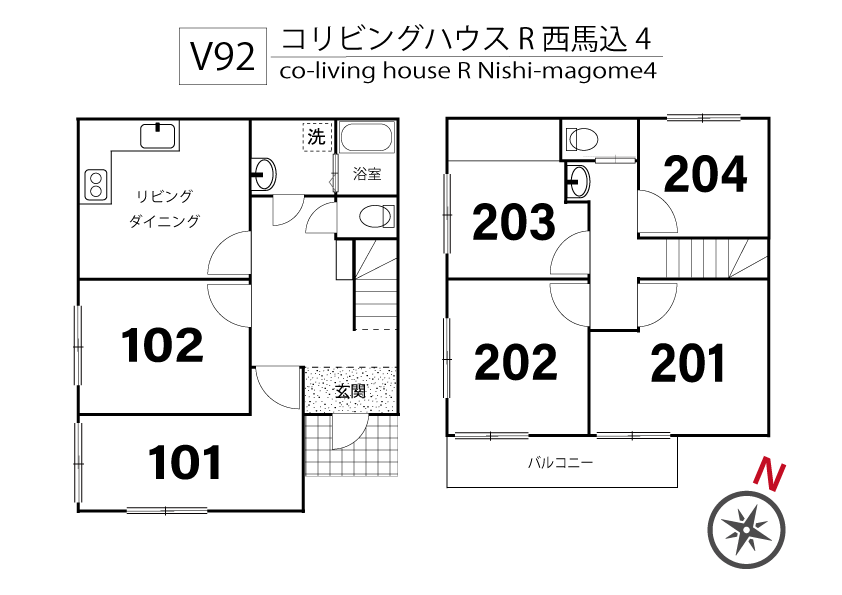 V92 co-living house R Nishimagome 4間取り図