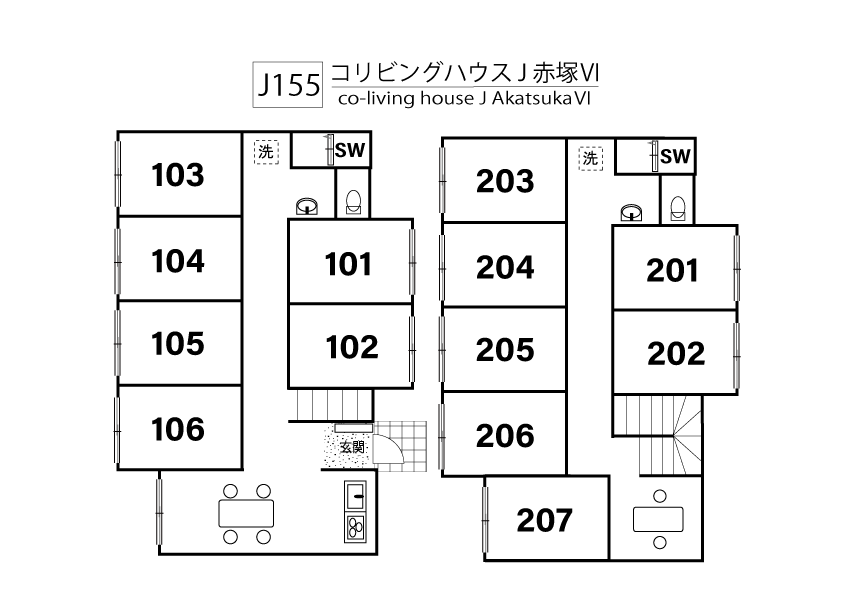 J155/G78 Tokyoβ 下赤塚4（コリビングハウス J 赤塚Ⅵ）間取り図