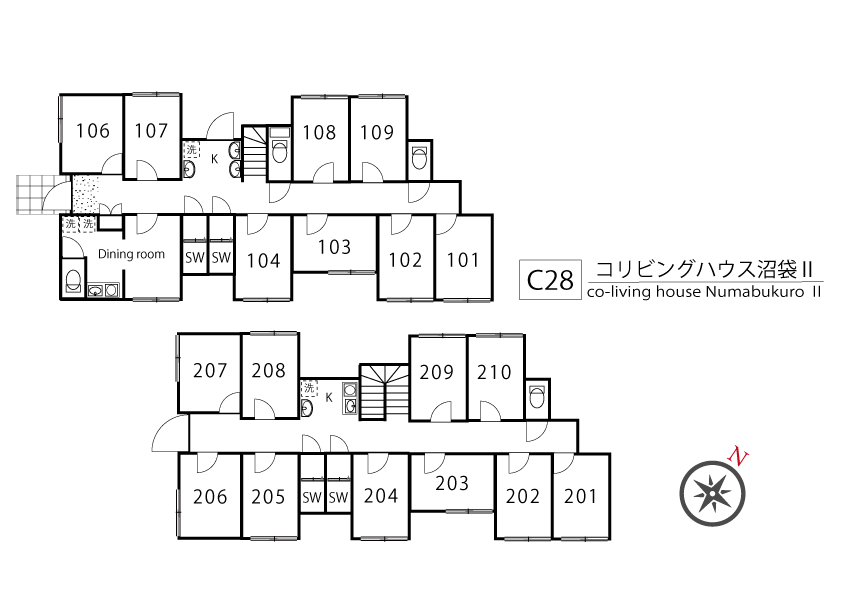 C28/J174 Tokyoβ 沼袋12（コリビングハウス沼袋Ⅱ）間取り図