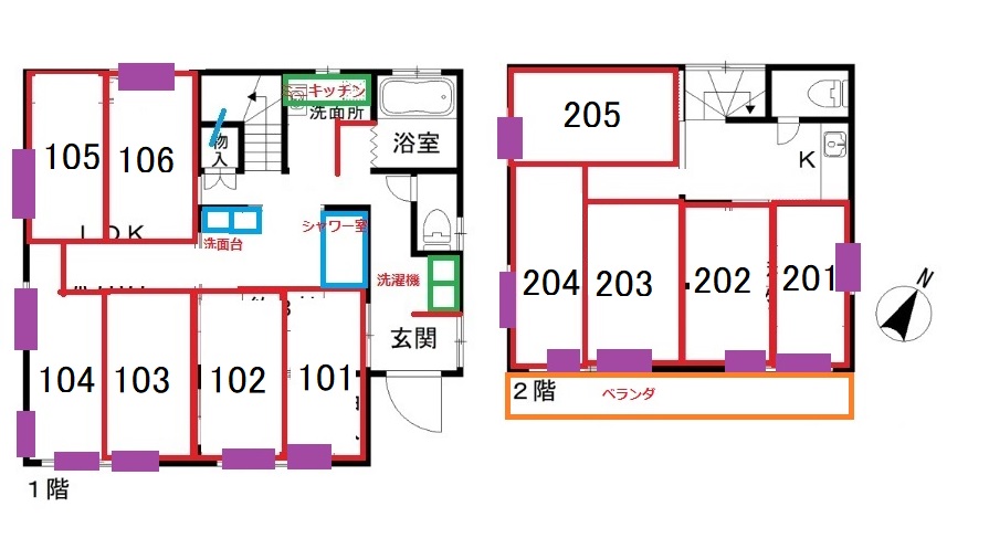 V99 co-living house清瀬2間取り図