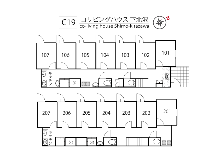 C19/J101 Tokyoβ Higashi-matsubara (co-living house Shimo-kitazawa)間取り図