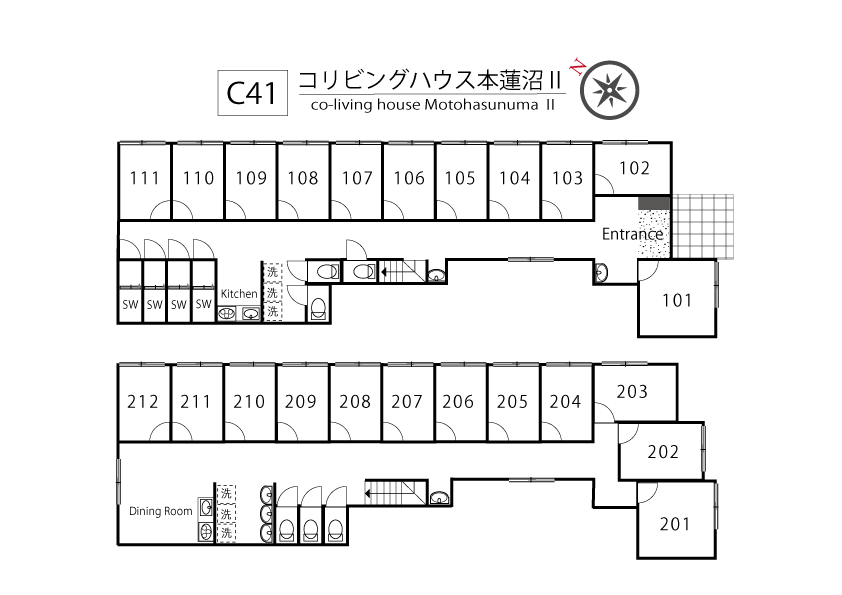 C41/K194 Tokyoβ 本蓮沼1（コリビングハウス本蓮沼Ⅱ）間取り図